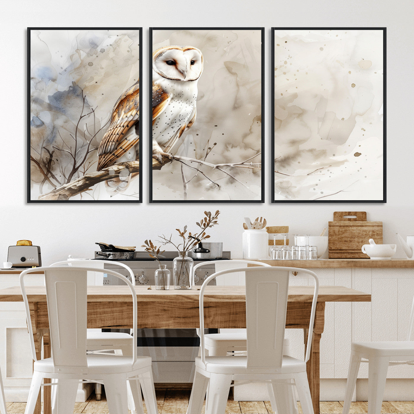 MGV-FC-60X30-3P - Barn Owl Wall Art | Watercolor Canvas Print | Perfect for Farmhouse Wall Decor | Ready to Hang
