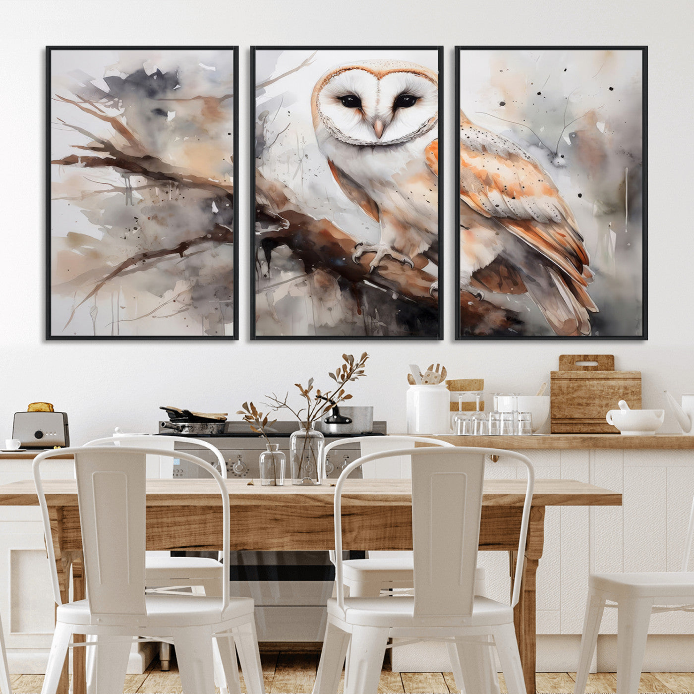 MGV-FC-60X30-3P - Barn Owl Wall Art | Watercolor Barn Owl Canvas Print | Perfect for Farmhouse Wall Decor | Ready to