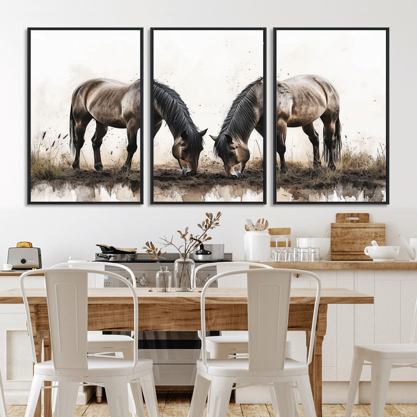 71729-MGV-FC-60X30-3P_Black-Chines Ink Style Horses Wall Art Canvas Print