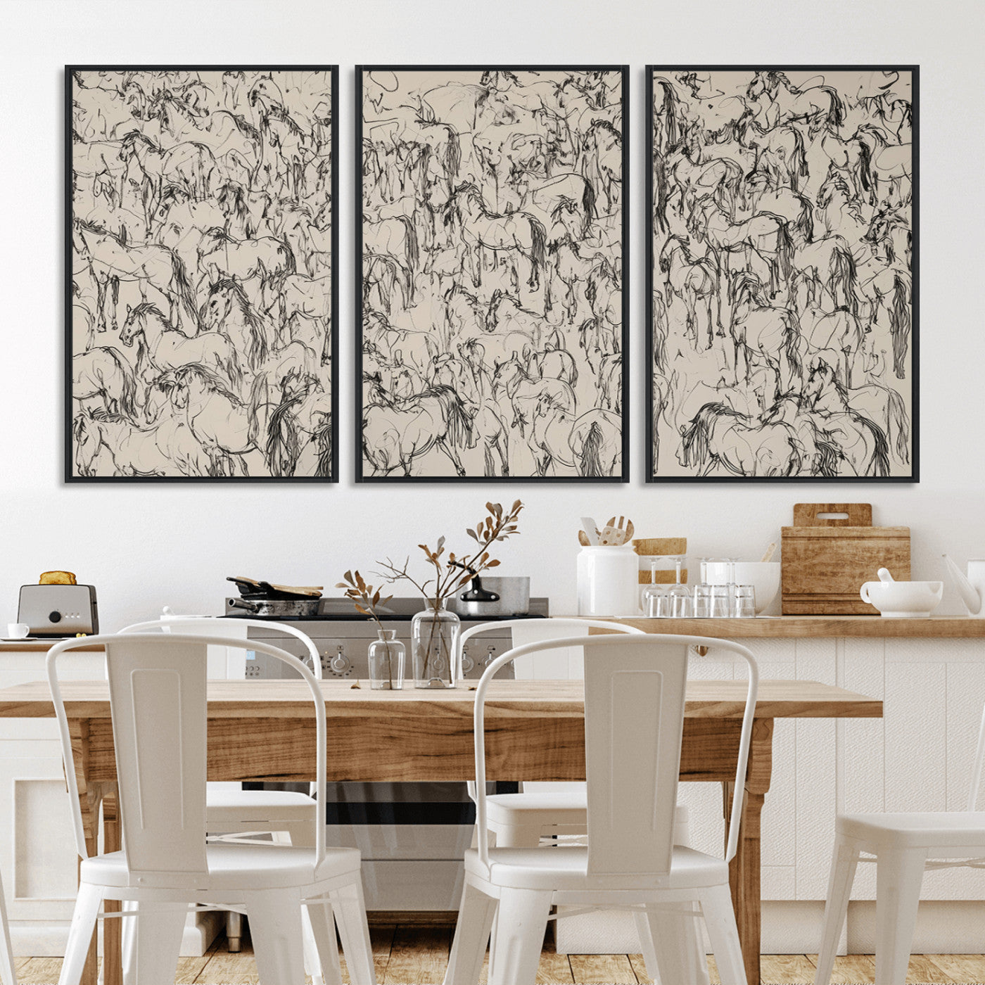 25718-MGV-CV-36X24-Abstract Horse Sketch Wall Art | Ready to Hang and Framed | Farmhouse Wall Decor for Living Room or