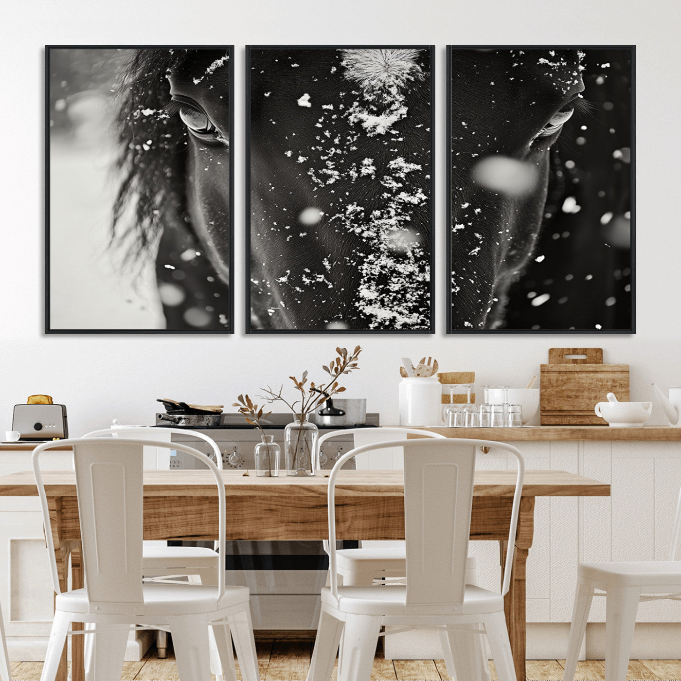 73281-MGV-FC-60X30-3P_Black-Winter Horse Snow Wall Art Canvas Print