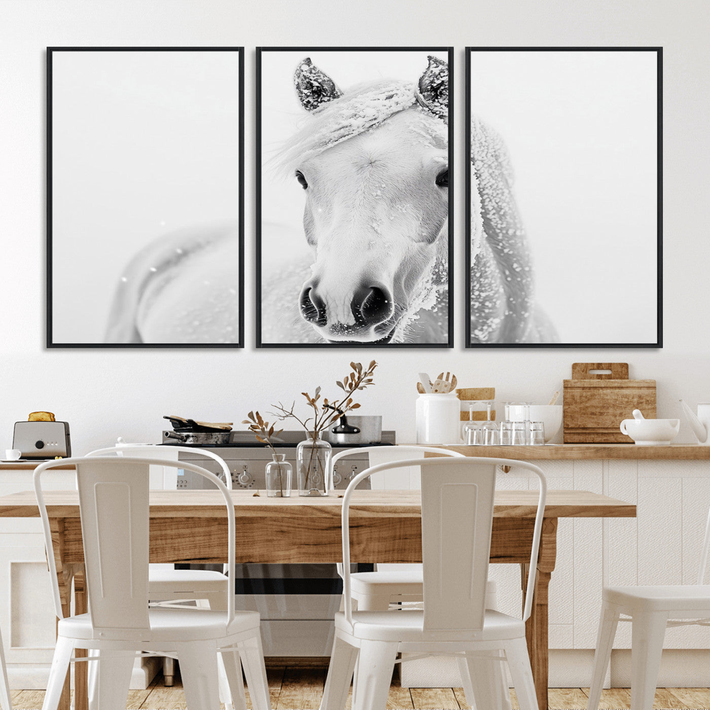 MGV-FC-60X30-3P - Majestic White Horse Wall Art | Ready to Hang and Framed | Farmhouse Wall Decor for Living Room