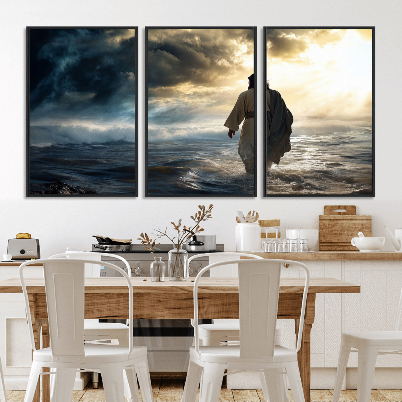 MGV-FC-60X30-3P - Jesus Walking on Water Wall Art | Canvas Print | Ready to Hang | Christian Home Decor | Spiritual