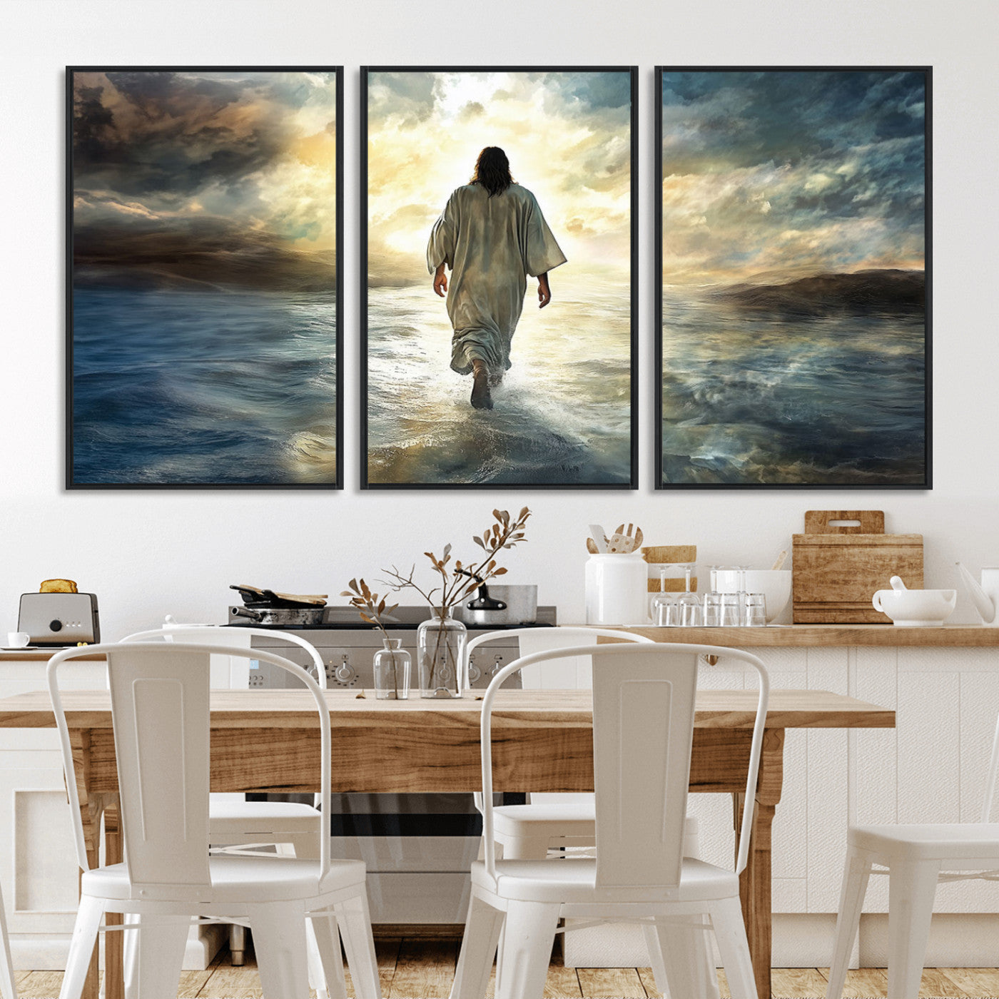 MGV-FC-60X30-3P - Jesus Walking on Water Wall Art | Canvas Print | Ready to Hang | Christian Home Decor | Spiritual