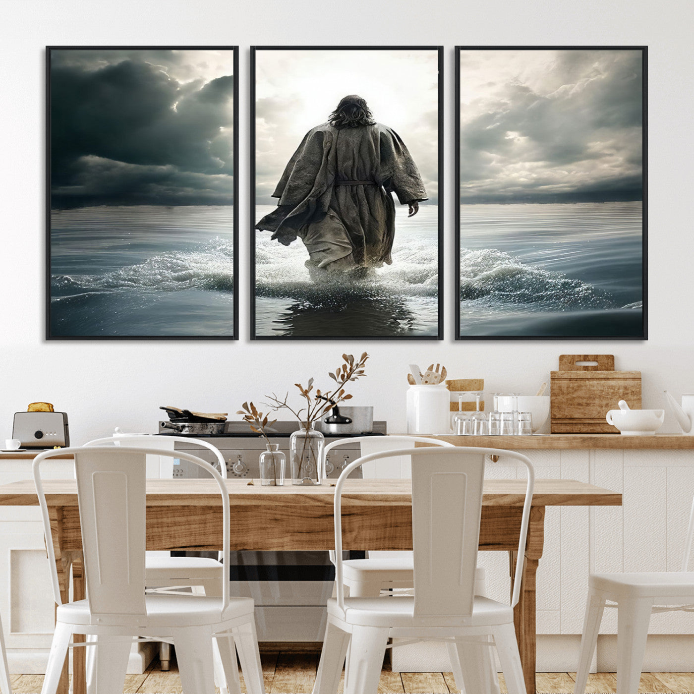 MGV-FC-60X30-3P - Jesus Walking on Water Wall Art | Canvas Print | Ready to Hang | Christian Home Decor | Spiritual