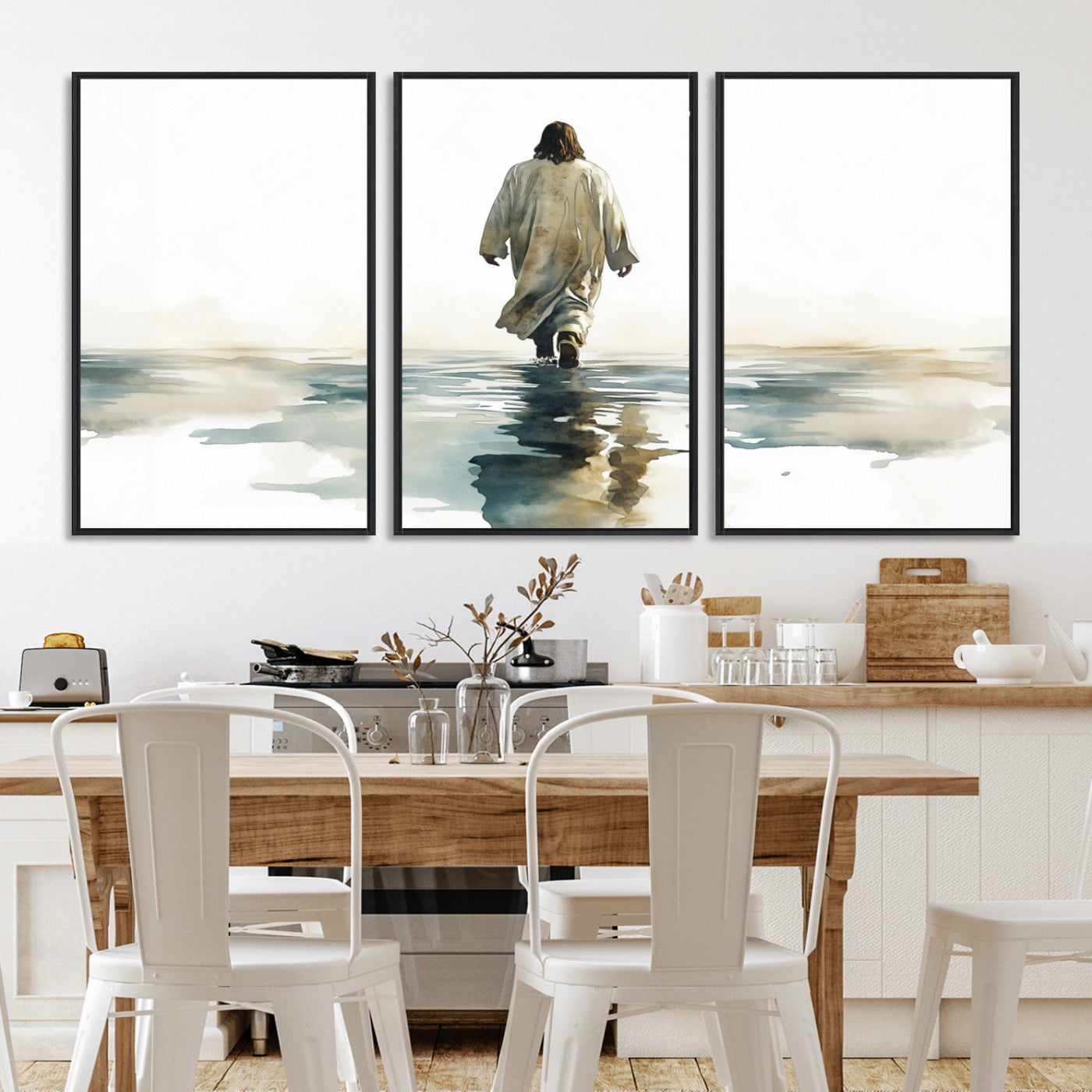 MGV-FC-60X30-3P - Watercolor Jesus Walking on Water Canvas Print, Christian Wall Art, Jesus Christ Walking