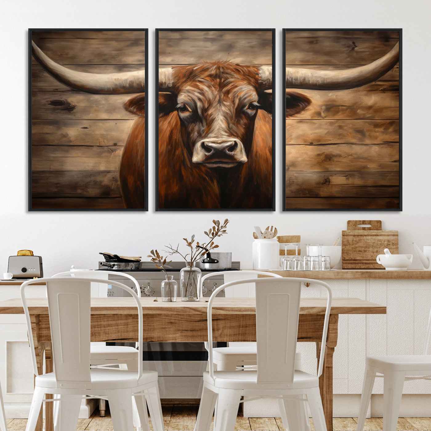77556-MGV-CV-36X24-Longhorn Bull Wall Art | Canvas Print | Ready to Hang | Rustic Farmhouse Wall Decor | Western Barn