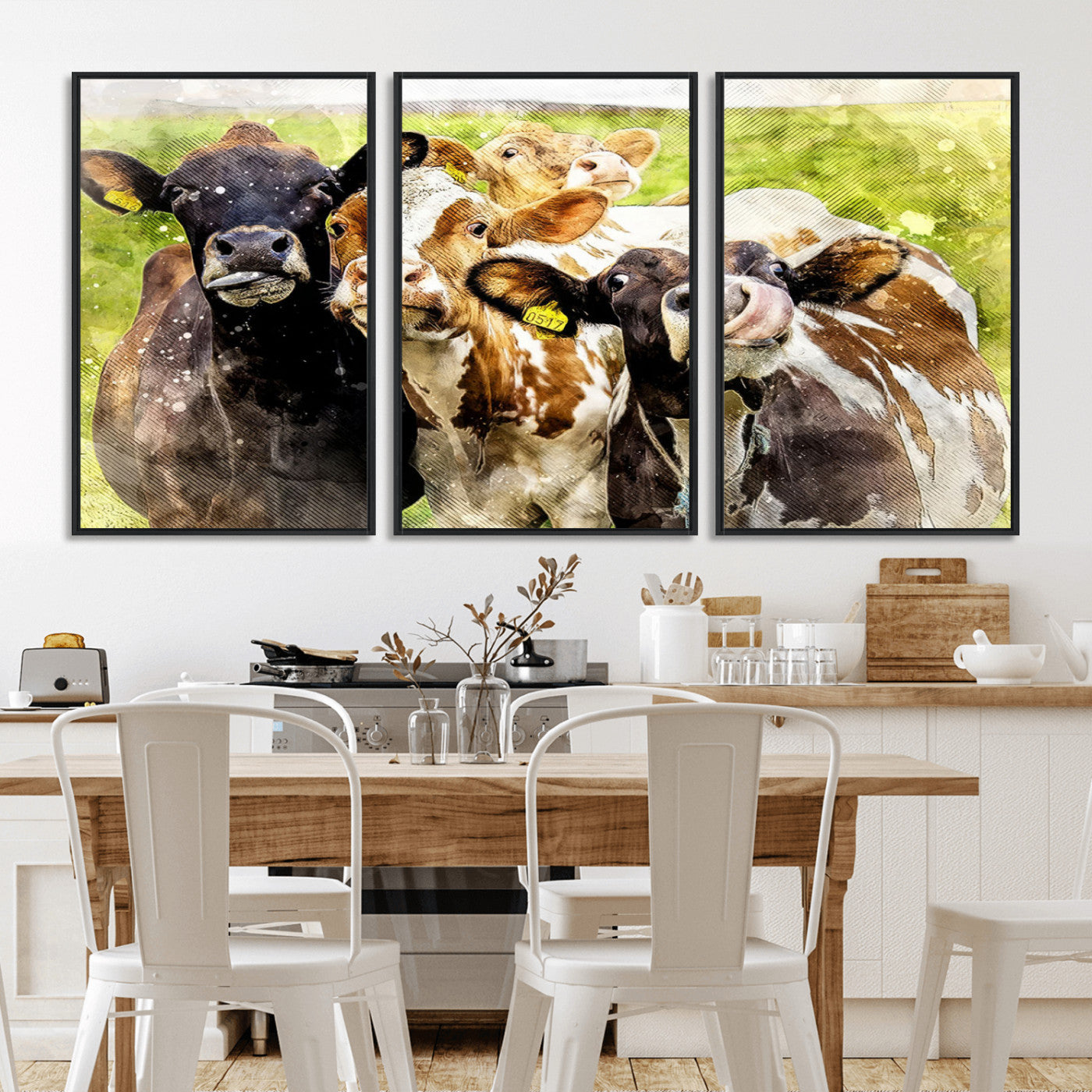 MGV-FC-60X30-3P - Curious Cows Farmhouse Wall Art | Ready to Hang and Framed Canvas Print | Rustic Farm Decor