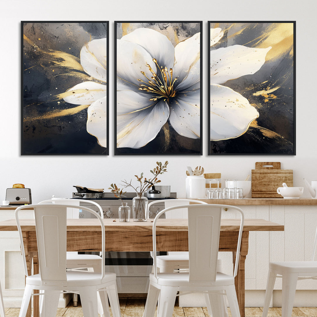 White Flower Wall Art | Canvas Print | Ready to Hang | Abstract Floral Wall Decor | Elegant Bloom Artwork | Framed for Living Room or Bedroom