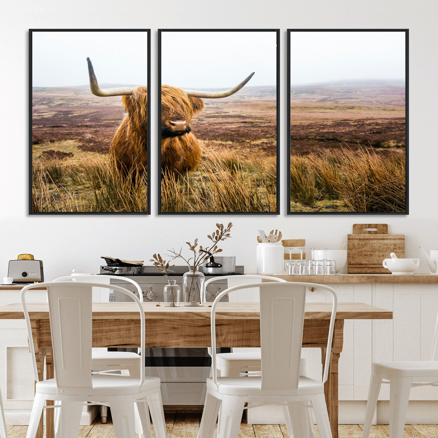 97274-MGV-CV-36X24-Scottish Highland Cow Canvas Wall Art – Rustic Farmhouse Charm with Highland Cattle – Ready to Hang