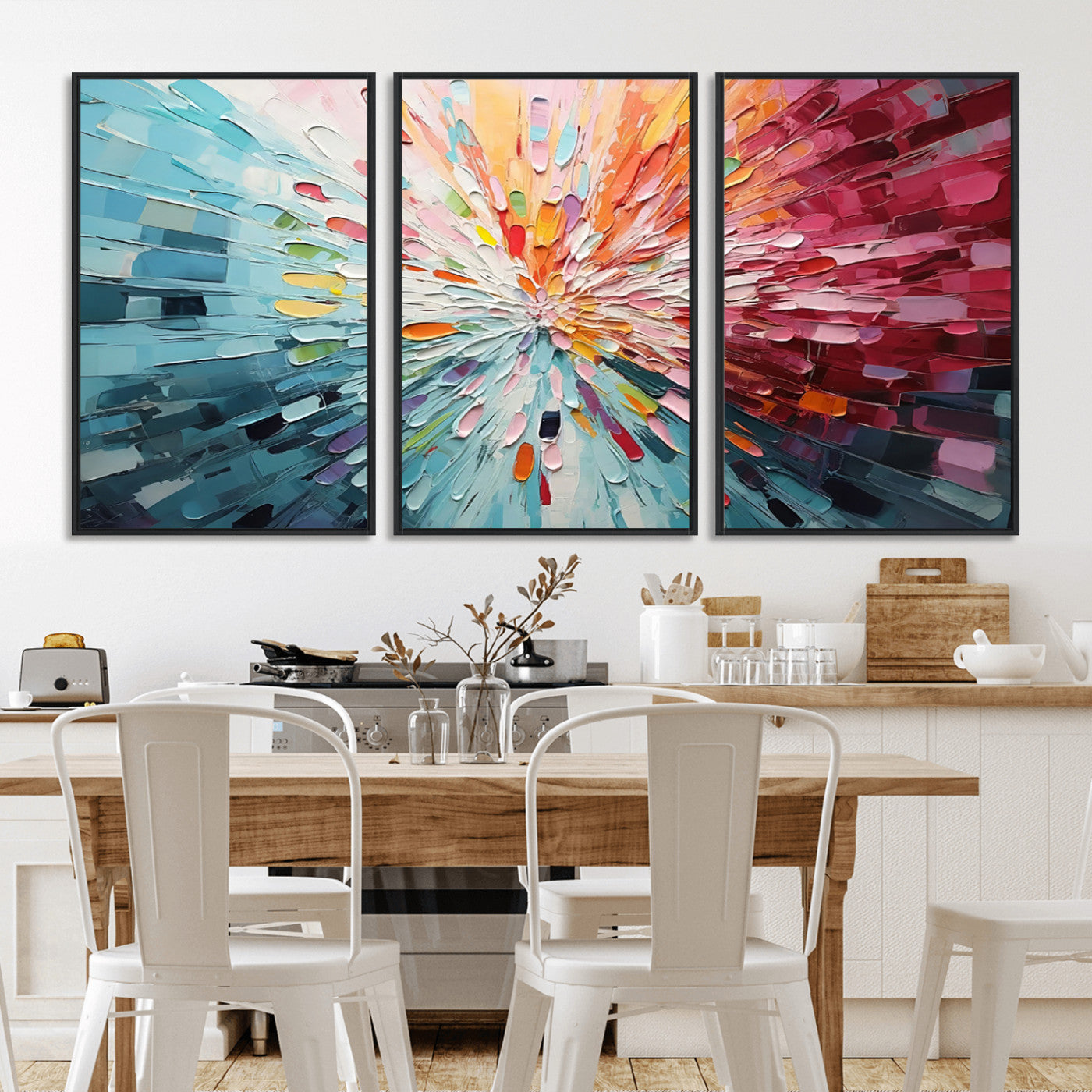 MGV-FC-60X30-3P - Radiant Bloom Abstract Floral Wall Art Canvas Print - Colorful Burst - Modern Living Room Decor -