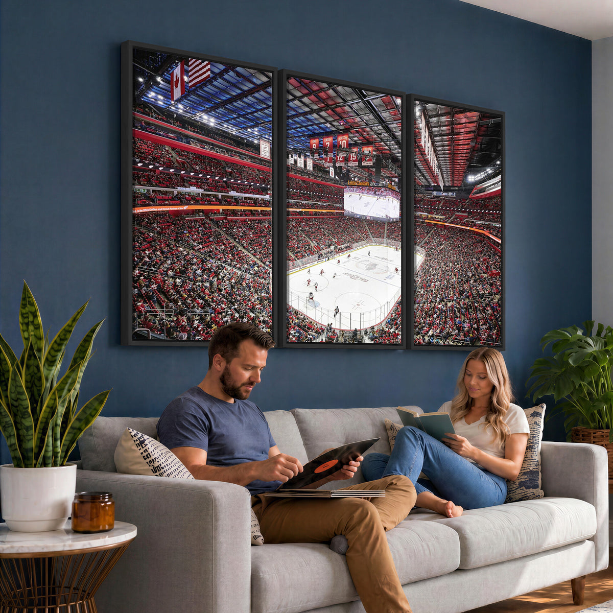 62263-MGV-CV-36X24 - Barton Malow Little Caesars Arena Detroit Wall Art Canvas Print - Detroit Hockey and Basketball