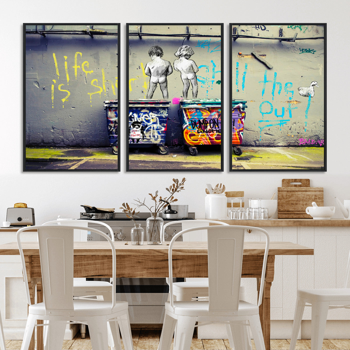 MGV-FC-60X30-3P - Banksy Life is Short Wall Art - Iconic Graffiti Art on Framed Ready-to-Hang Canvas - Street Art