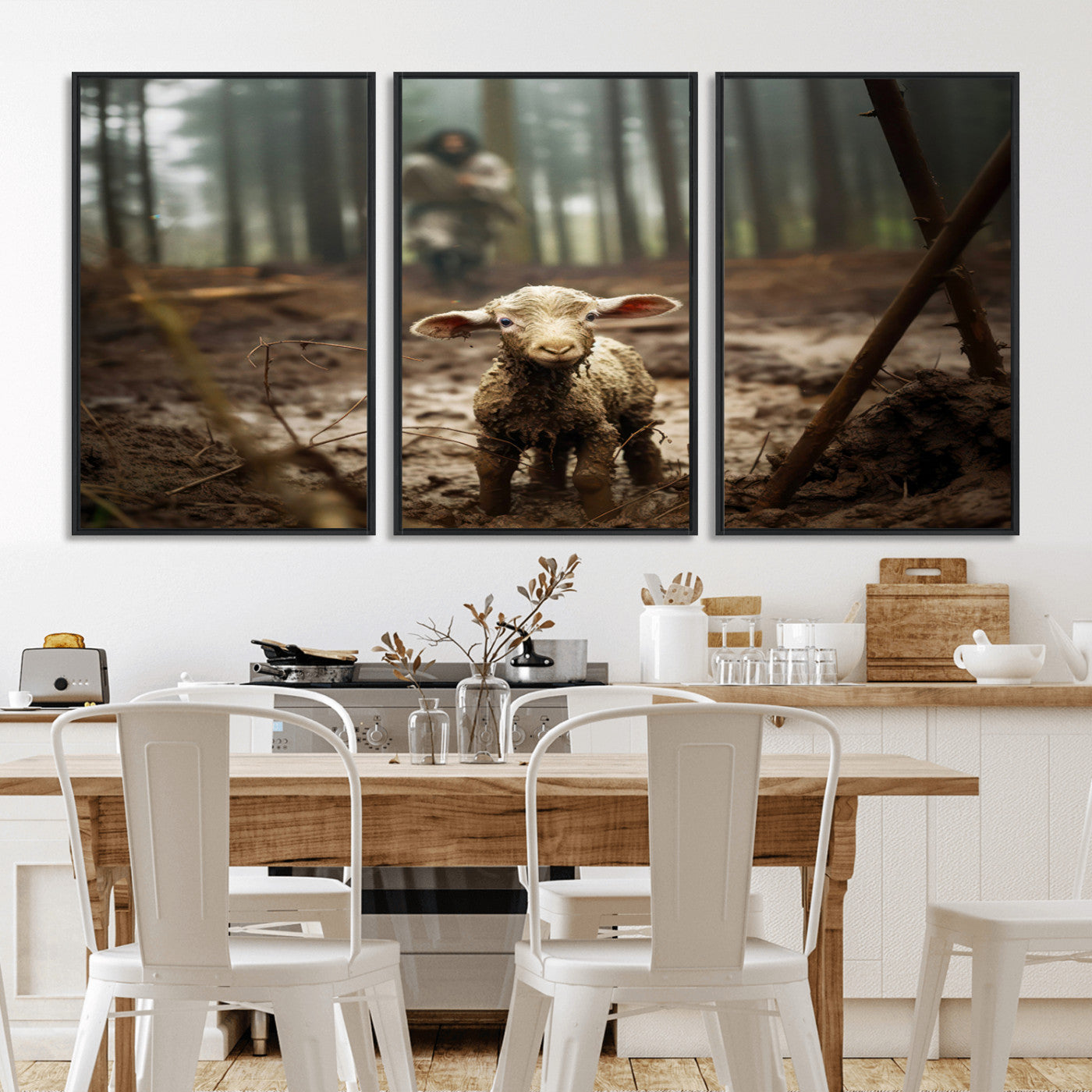 MGV-FC-60X30-3P - Jesus Running After a Lost Lamb Canvas Wall Art Print
