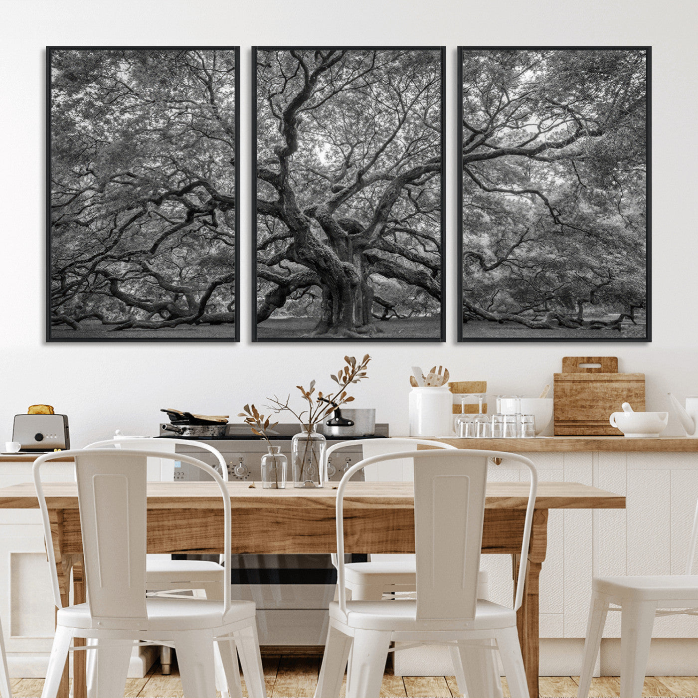 97240-MGV-CV-36X24-Majestic Angel Oak Tree Black and White Canvas Print – Multi Panel Wall Art, Giclée Print, Ready to