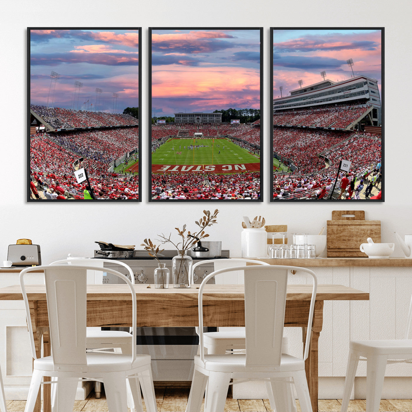 MGV-FC-60X30-3P - Carter-Finley Stadium Art Sunset Game Triple Canvas Wall Art - NC State Wolfpack Football Match