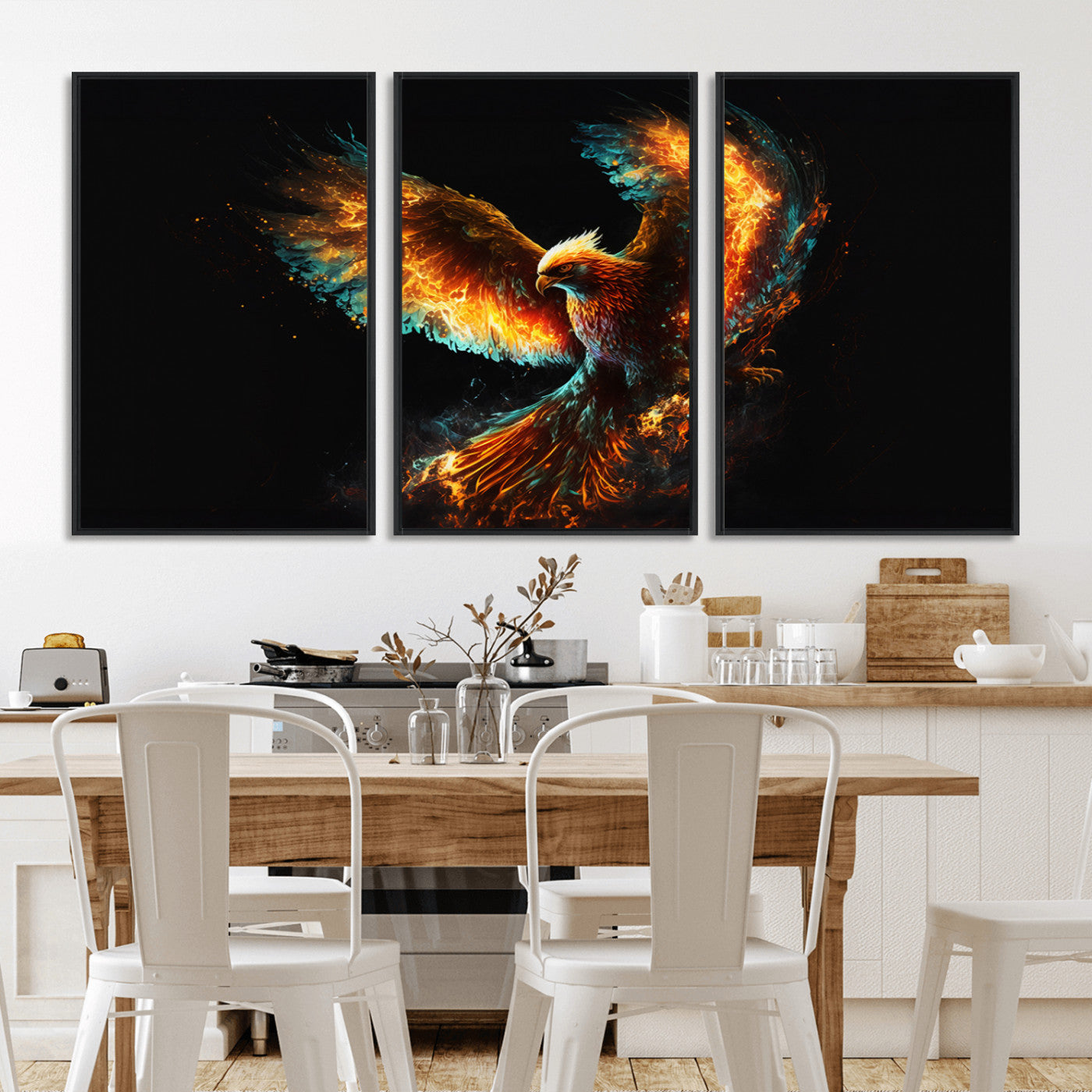 MGV-FC-60X30-3P - Fiery Phoenix Canvas Print | Ready to Hang Wall Art | Bold Fantasy Decor for Living Room | Majestic