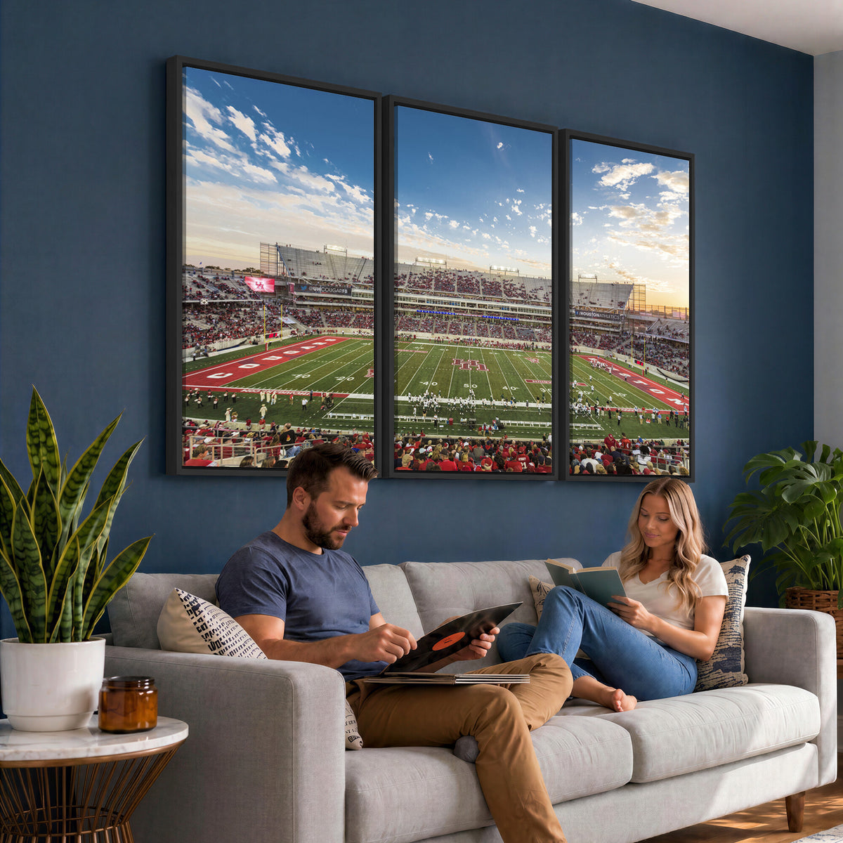 36612-MGV-CV-36X24 - Framed Houston Cougars Football Team Print - Houston TDECU Stadium Wall Art Canvas Print