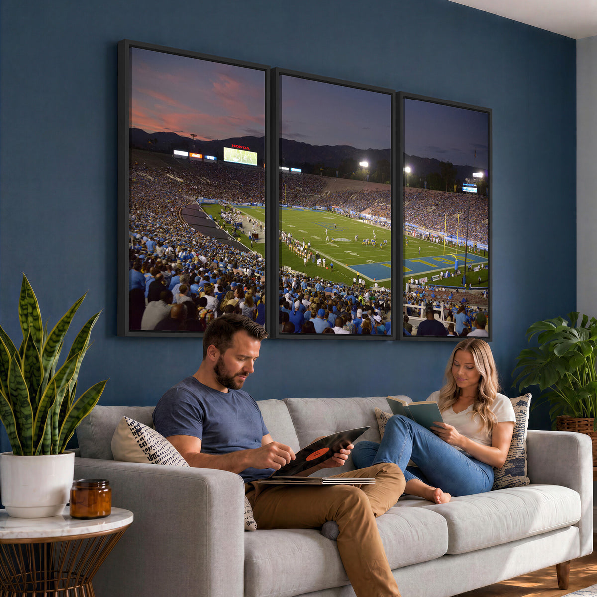 90359-MGV-CV-36X24 - UCLA Bruins Football Team Print - Pasadena Rose Bowl Stadium Wall Art Canvas Print