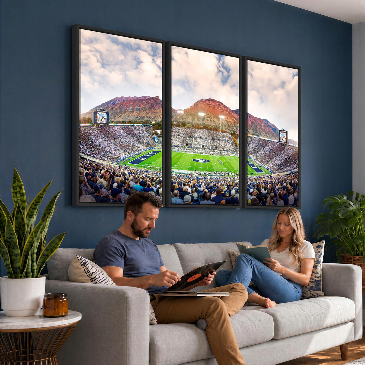 85734-MGV-CV-36X24 - Brigham Young University Cougars Football Team Print - Provo LaVell Edwards Stadium Wall Art Canvas