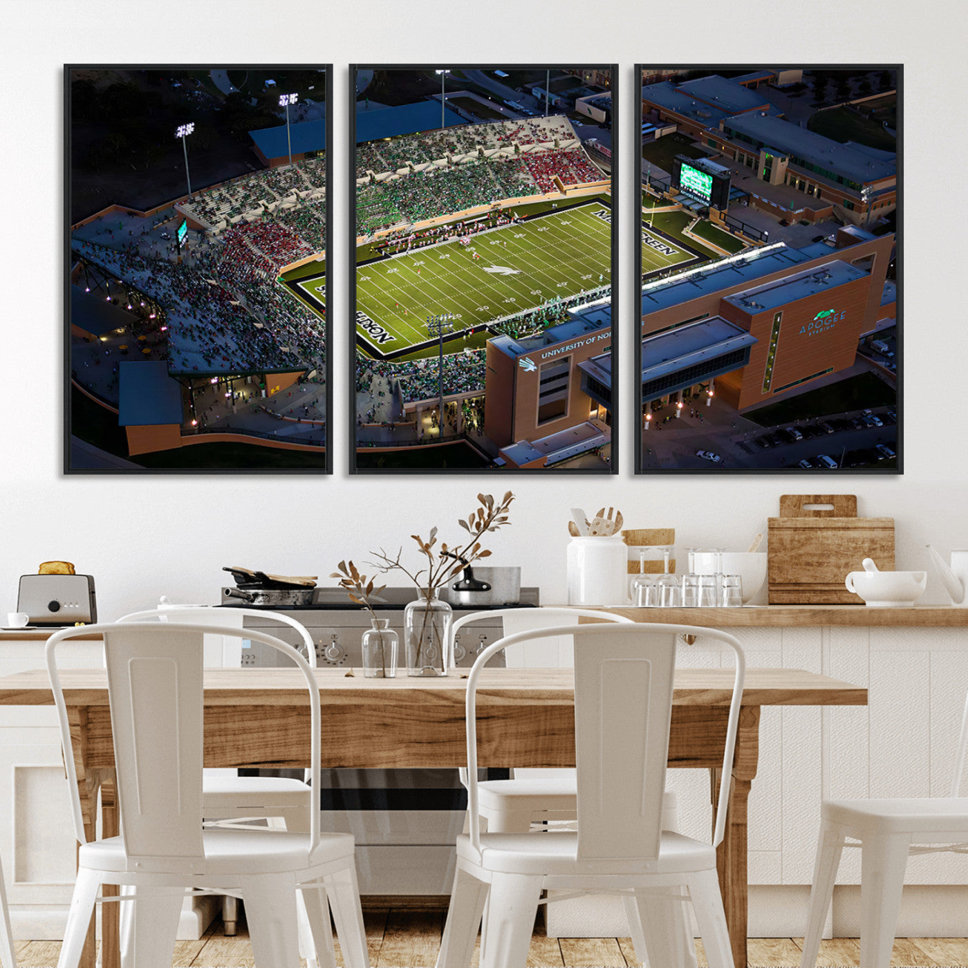MGV-FC-60X30-3P - University of North Texas Mean Green Football Artwork, Football Team Print - Denton DATCU Stadium
