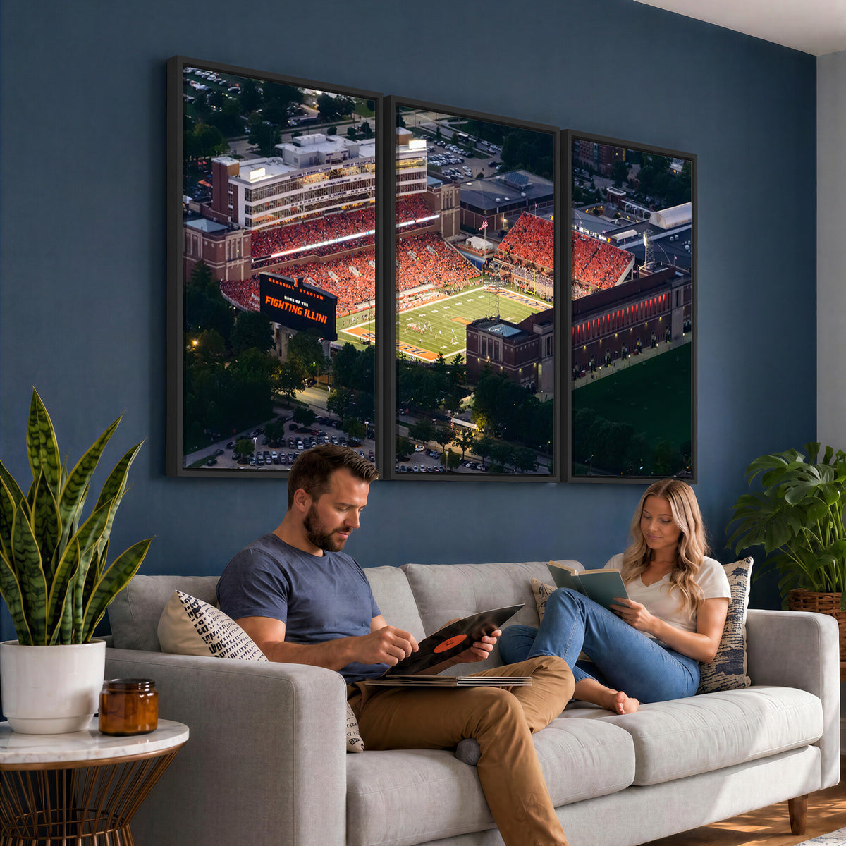 78052-MGV-CV-36X24 - University of Illinois Fighting Illini Football Team Print - Champaign Illinois Memorial Stadium