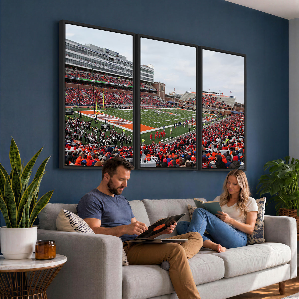 86851-MGV-CV-36X24 - University of Illinois Fighting Illini Football Team Print - Champaign Illinois Memorial Stadium
