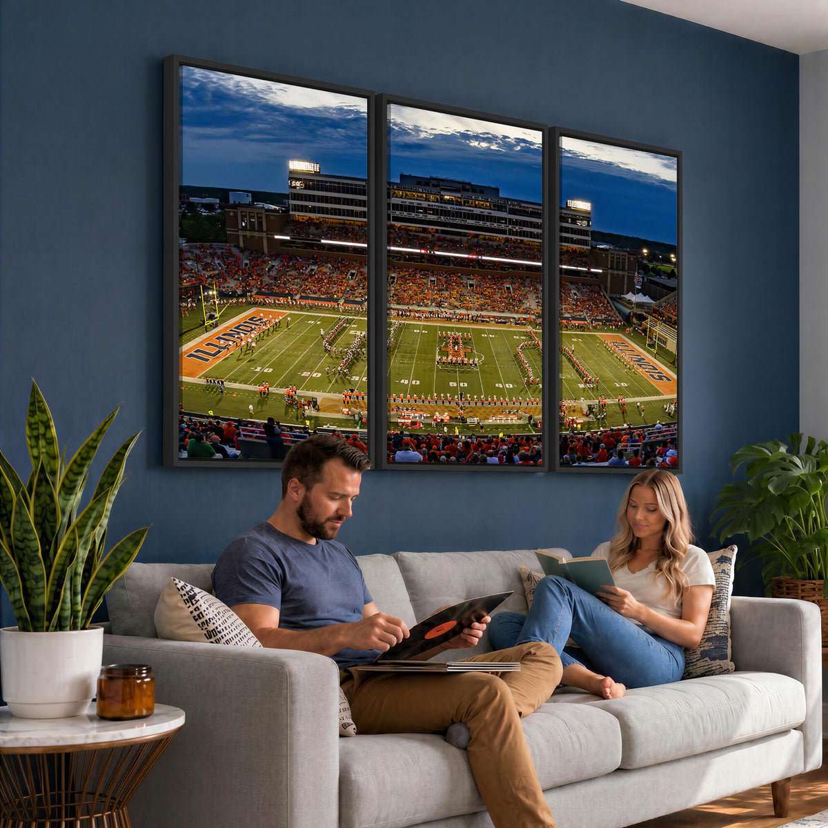 44513-MGV-CV-36X24 - University of Illinois Fighting Illini Football Team Print - Champaign Illinois Memorial Stadium