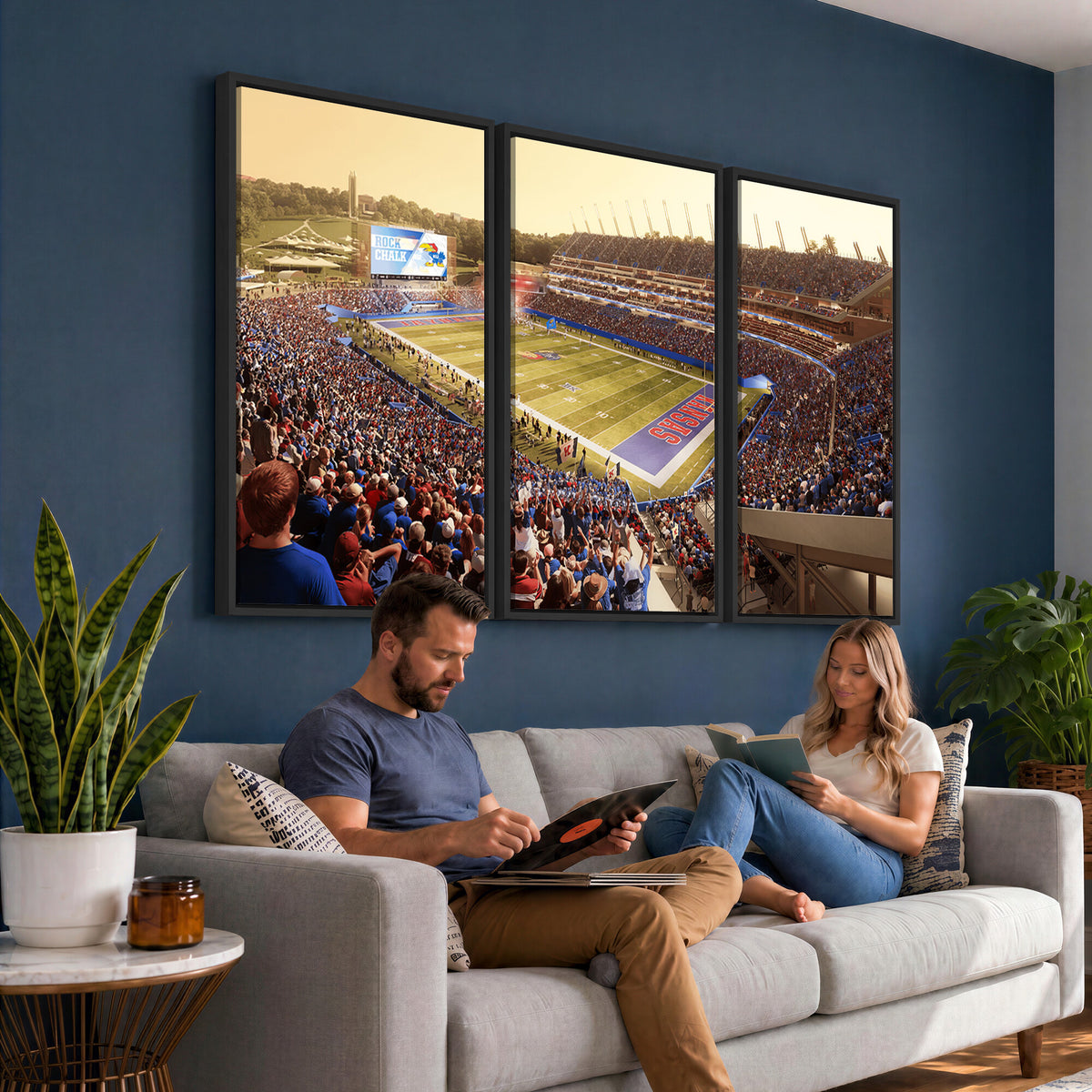 71731-MGV-CV-36X24 - University of Kansas Jayhawks Football Team Print - Lawrence Kansas Memorial Stadium Wall Art Canvas