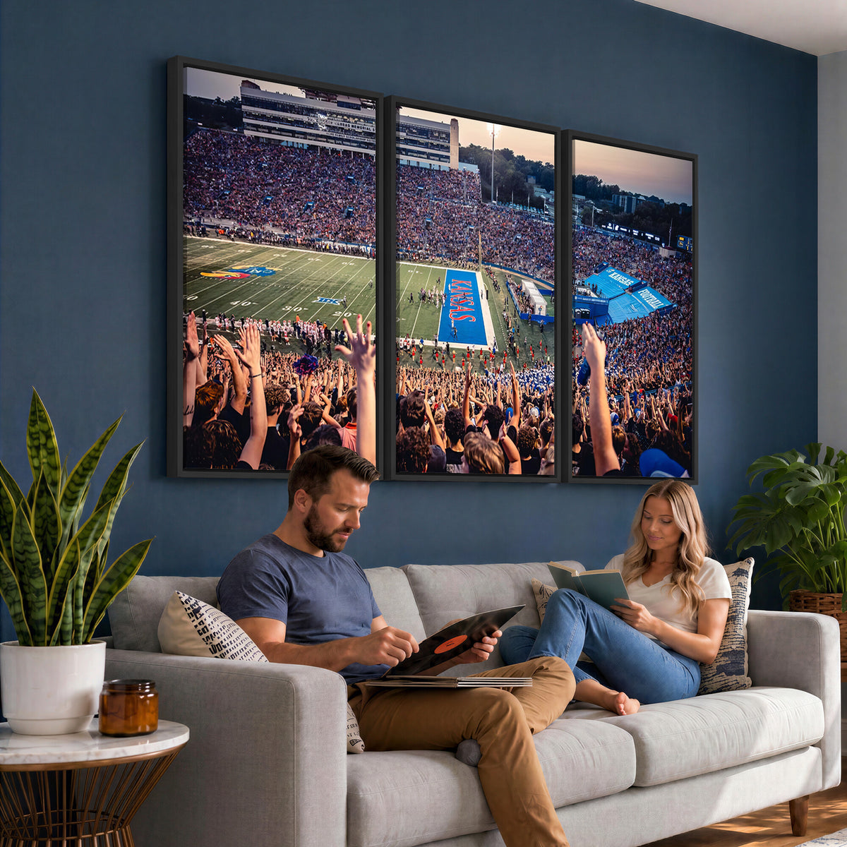 40169-MGV-CV-36X24 - University of Kansas Jayhawks Football Team Art Print - Lawrence Kansas Memorial Stadium Wall Art