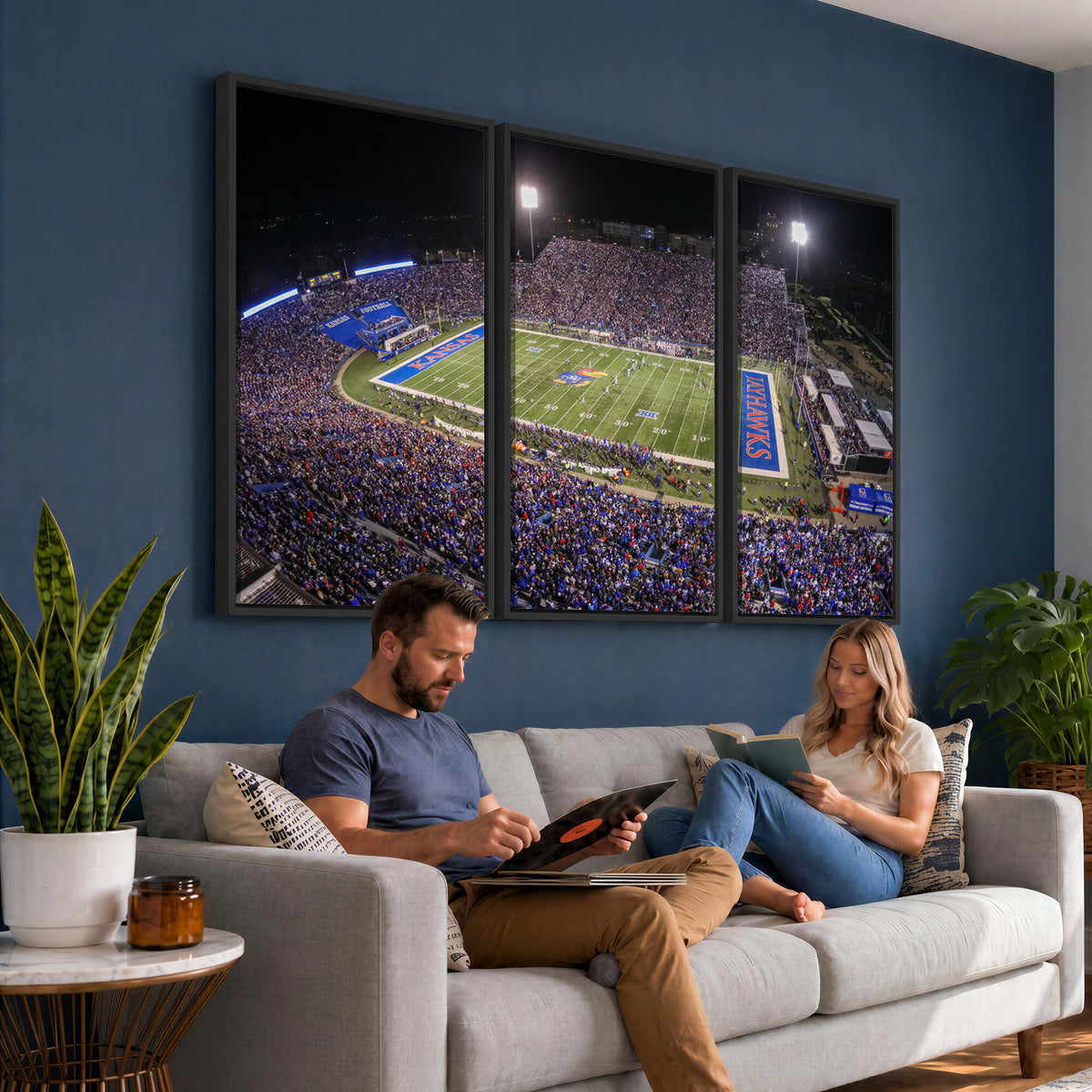 69760-MGV-CV-36X24 - University of Kansas Jayhawks Football Team Print - Lawrence Kansas Memorial Stadium Wall Art Canvas