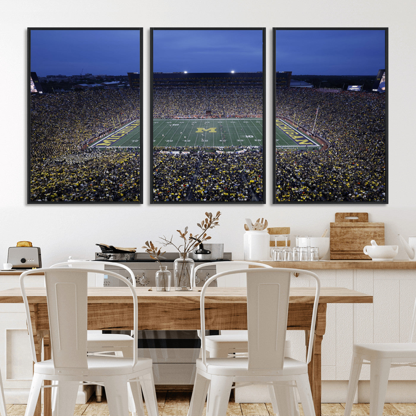 MGV-FC-60X30-3P - University of Michigan Wolverines Football Team Print - Ann Arbor Michigan Stadium Wall Art Canvas