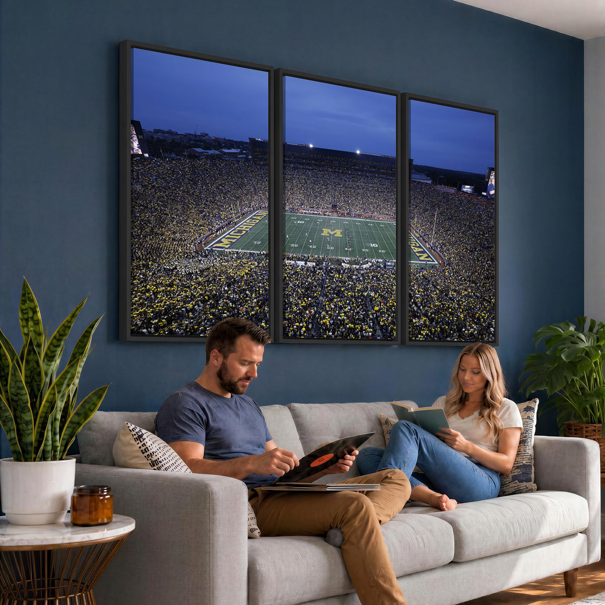 34202-MGV-CV-36X24 - University of Michigan Wolverines Football Team Print - Ann Arbor Michigan Stadium Wall Art Canvas