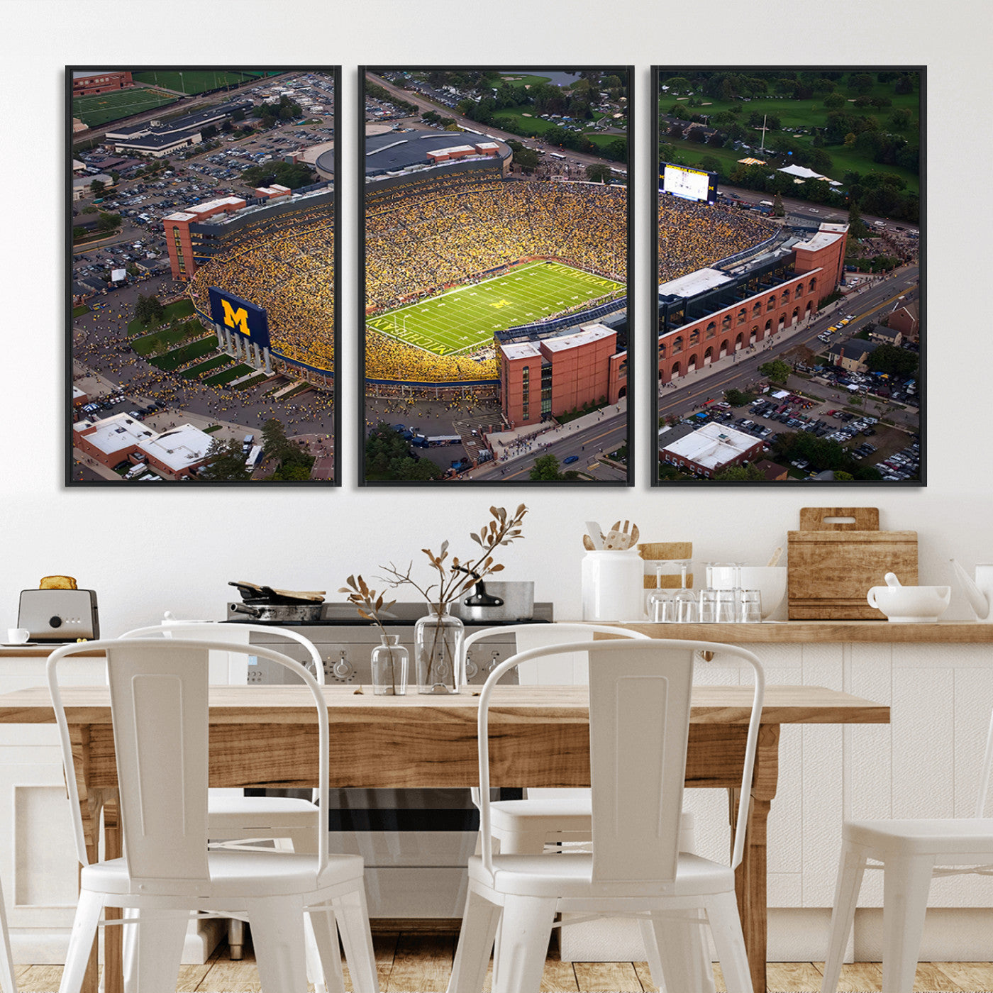 MGV-FC-60X30-3P - University of Michigan Wolverines Football Team Print - Ann Arbor Michigan Stadium Wall Art Canvas