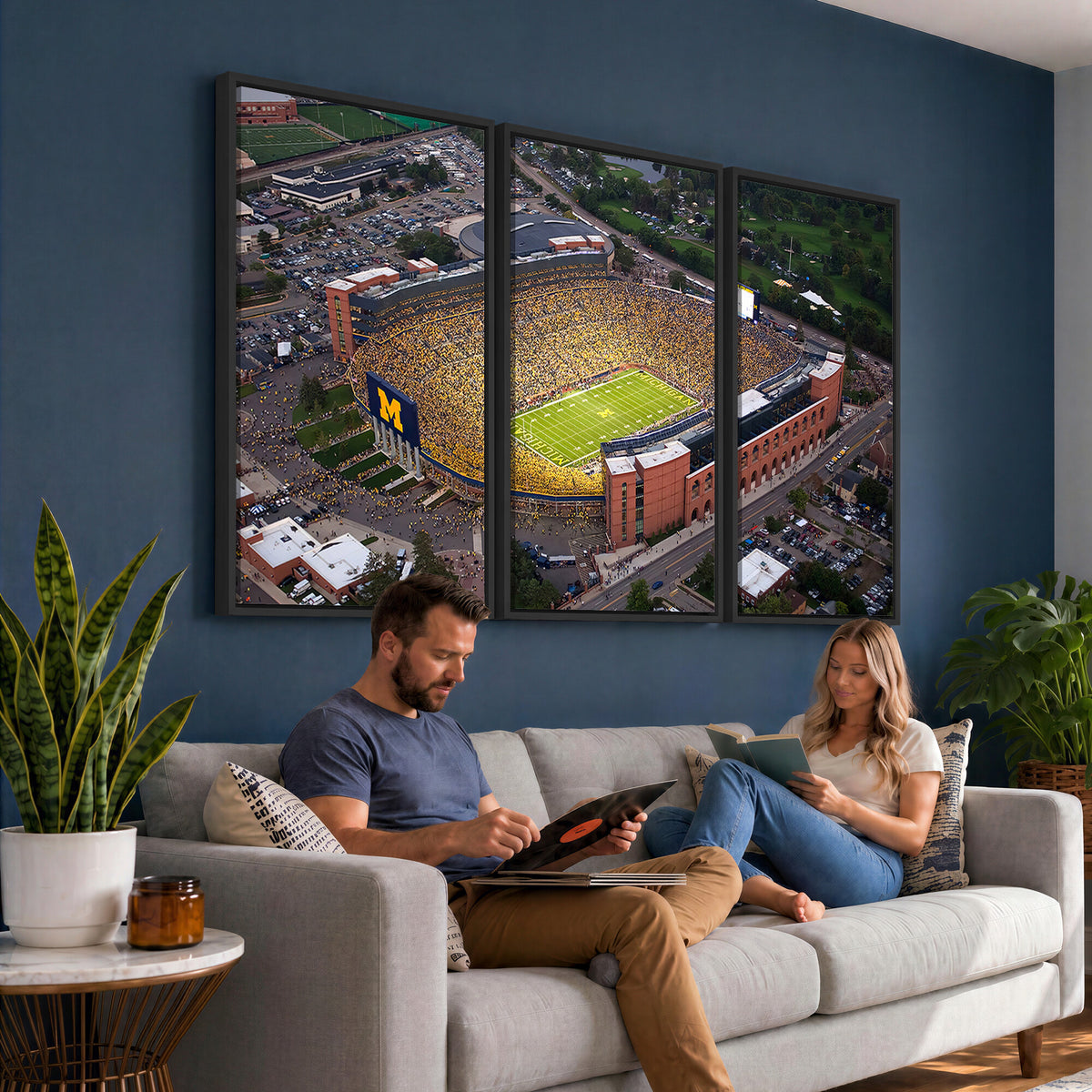 95248-MGV-CV-36X24 - University of Michigan Wolverines Football Team Print - Ann Arbor Michigan Stadium Wall Art Canvas