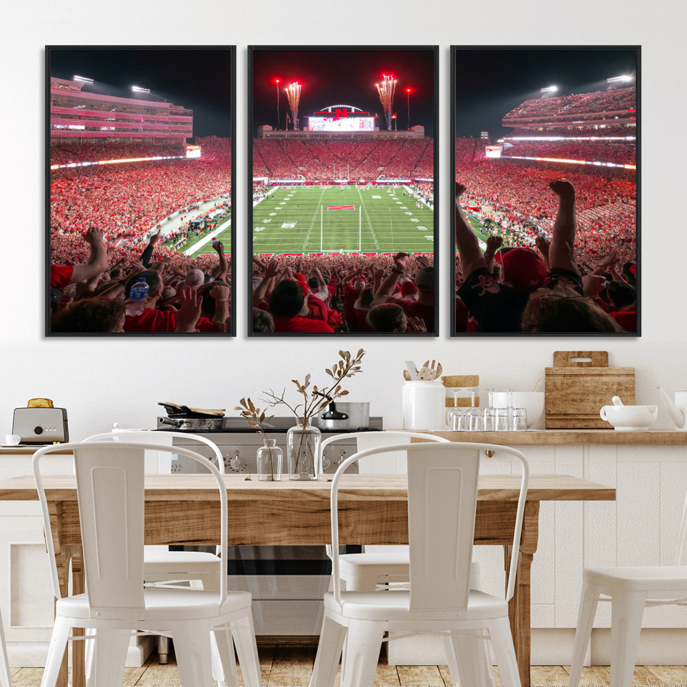 MGV-FC-60X30-3P - University of Nebraska Cornhuskers Football Team Print - Lincoln Memorial Stadium Wall Art Canvas