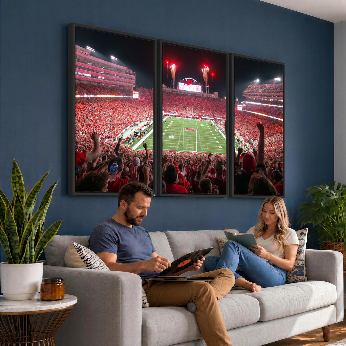 43351-MGV-CV-36X24 - University of Nebraska Cornhuskers Football Team Print - Lincoln Memorial Stadium Wall Art Canvas
