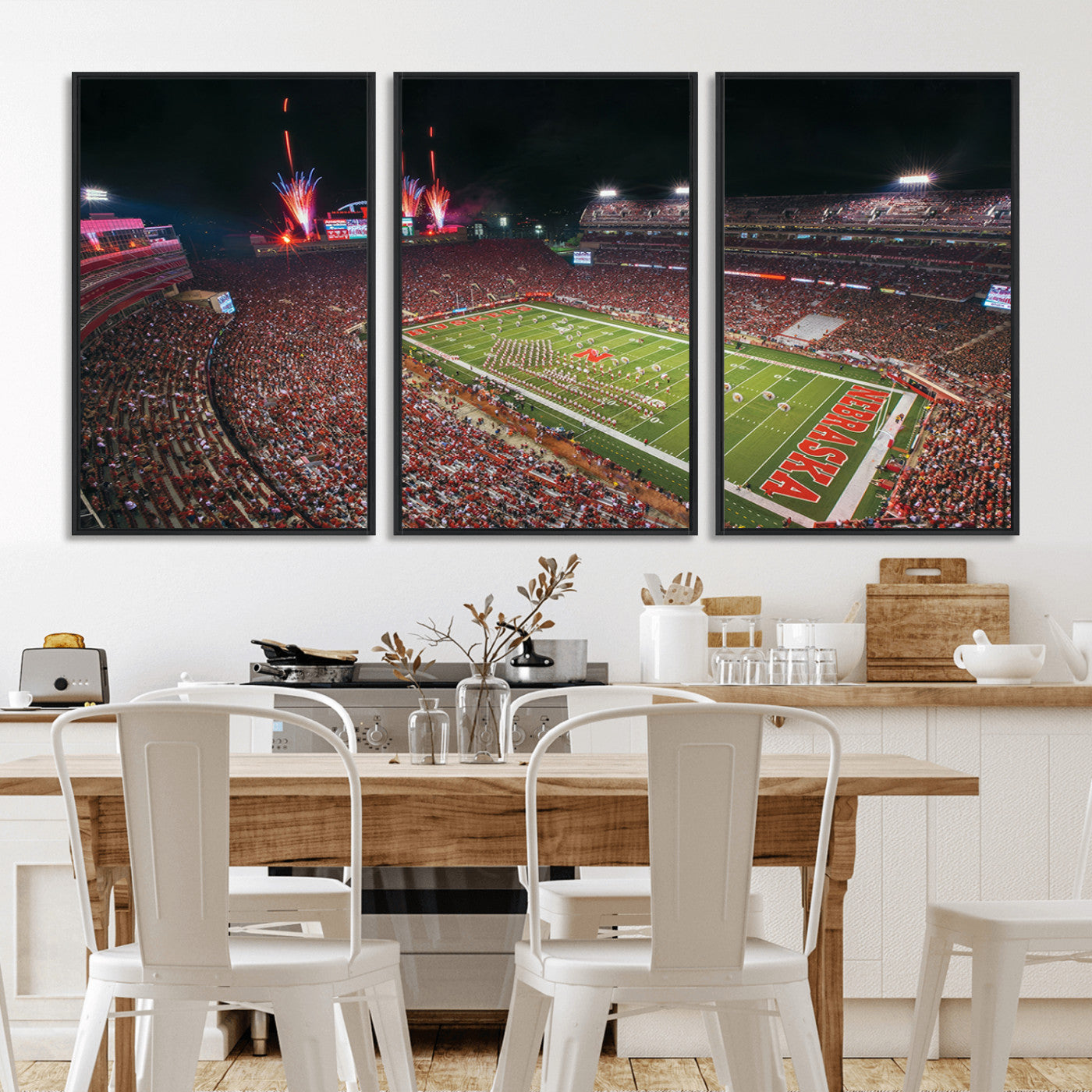 MGV-FC-60X30-3P - University of Nebraska Cornhuskers Football Team Print - Lincoln Memorial Stadium Wall Art Canvas