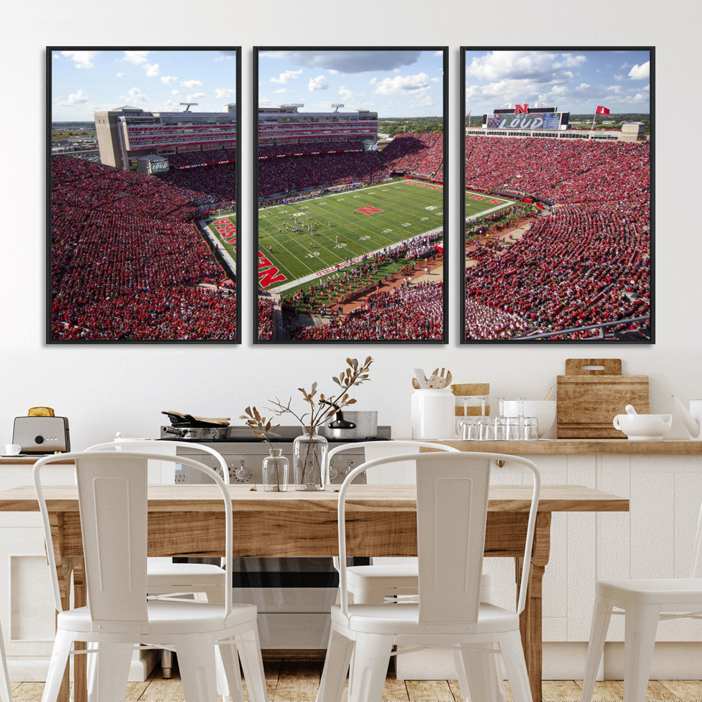 MGV-FC-60X30-3P - University of Nebraska Cornhuskers Football Team Print - Lincoln Memorial Stadium Wall Art Canvas