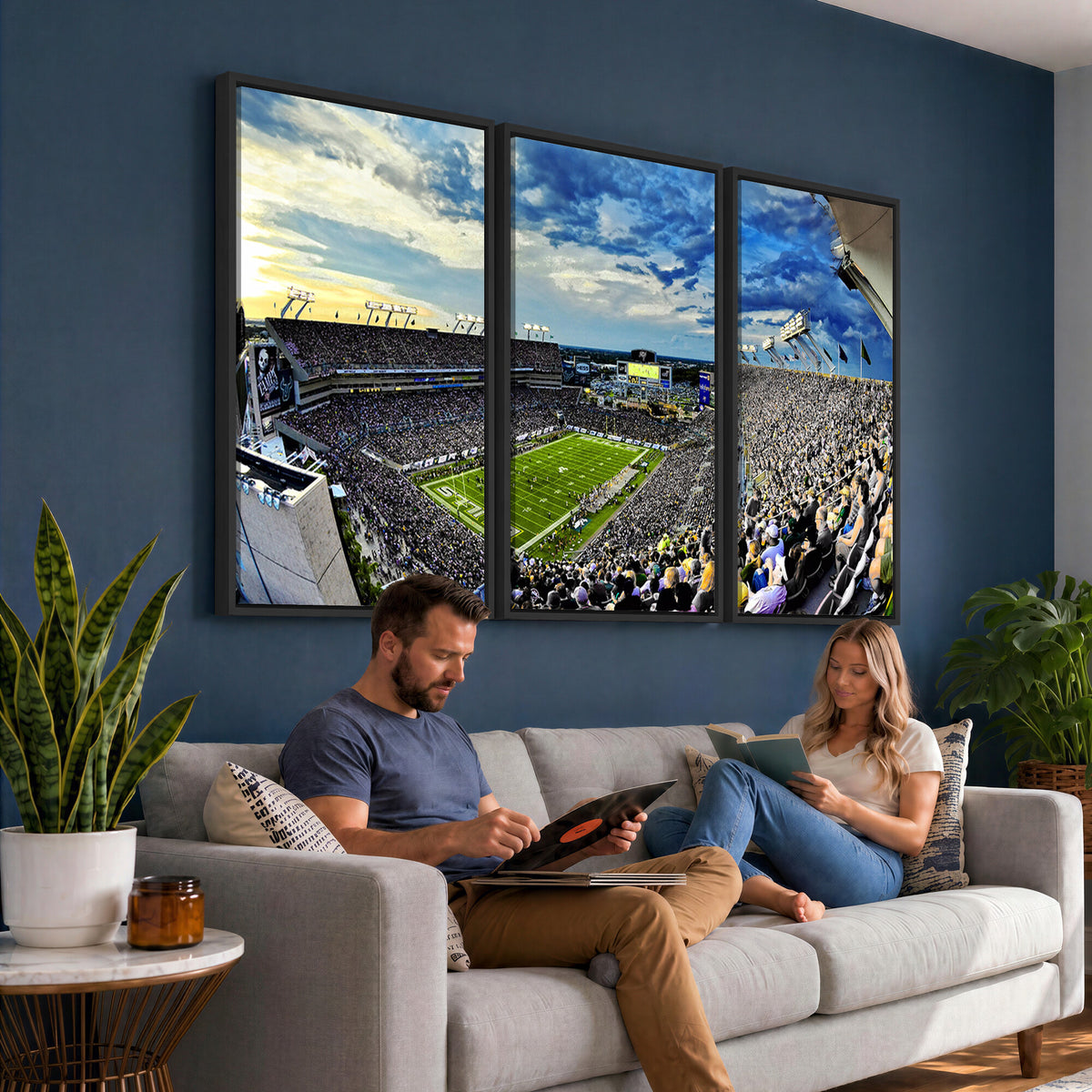 23788-MGV-CV-36X24 - Framed USF Bulls Football Team Print - Tampa Raymond James Stadium Wall Art Canvas Print