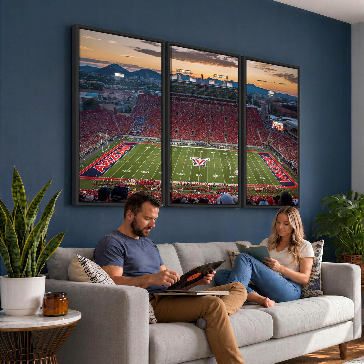 99722-MGV-CV-36X24 - Framed Arizona Wildcats Football Team Print - Tucson Arizona Stadium Wall Art Canvas Print