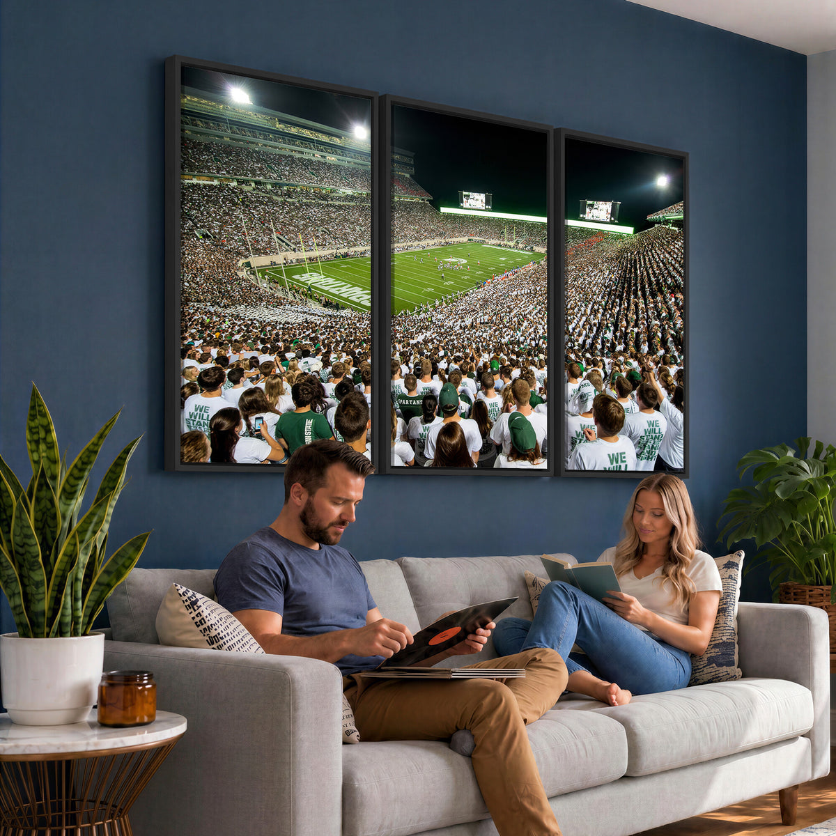 30457-PAN-FL-20X10 - Michigan State Spartans Football Canvas Print - East Lansing Spartan Stadium Wall Art Canvas Print