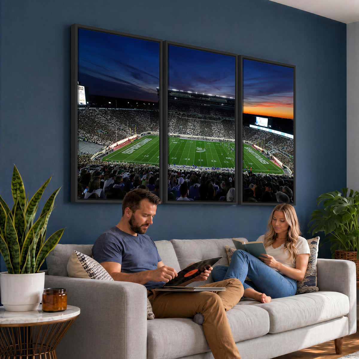 49074-PAN-FL-20X10 - Michigan State Spartans Football Team Print - East Lansing Spartan Stadium Canvas Print