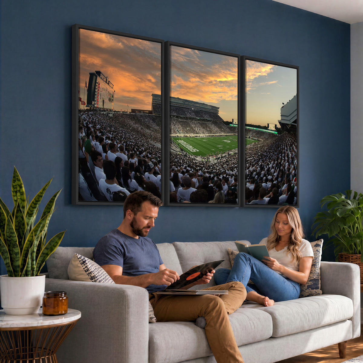 99155-PAN-FL-20X10 - Michigan State Spartans Football Team Print - East Lansing Spartan Stadium Wall Art Canvas Print