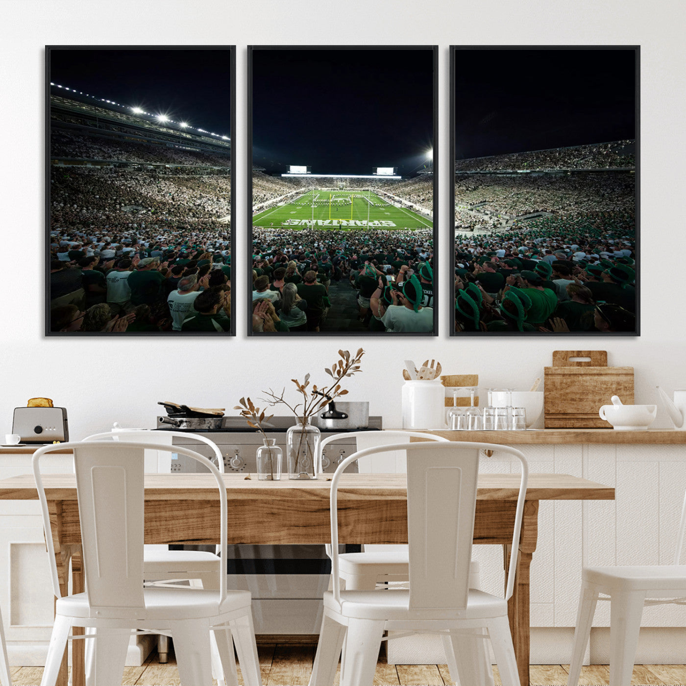 MGV-FC-60X30-3P - Framed Michigan State Spartans Football Team Print - East Lansing Spartan Stadium Wall Art Canvas