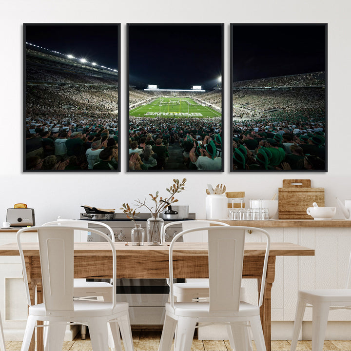 Michigan State Spartans Football Team Print - East Lansing Spartan Stadium Wall Art Canvas Print