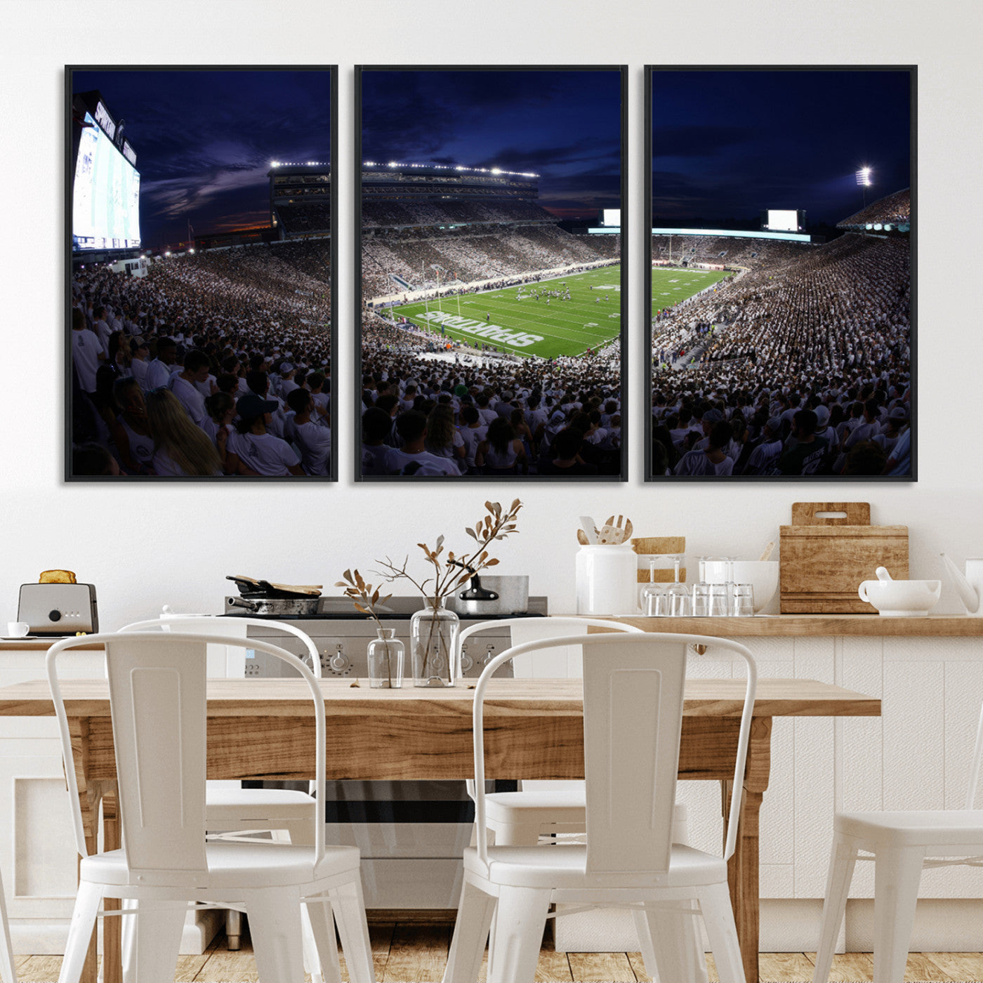 MGV-FC-60X30-3P - Michigan State Spartans Canvas, Framed Football Team Print - East Lansing Spartan Stadium Wall Art
