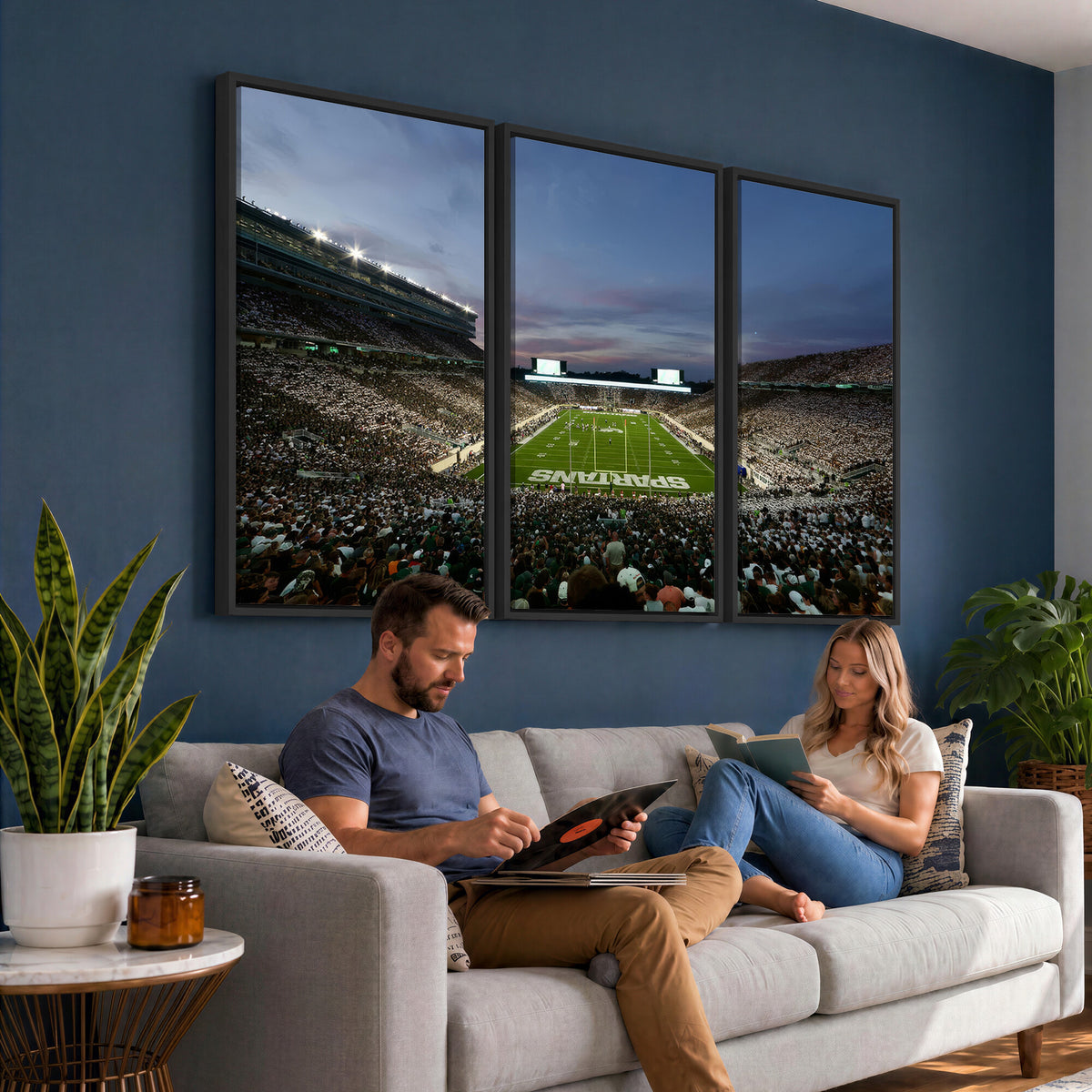 90831-PAN-FL-20X10 - Michigan State Spartans Football Team Print - East Lansing Spartan Stadium Canvas Print
