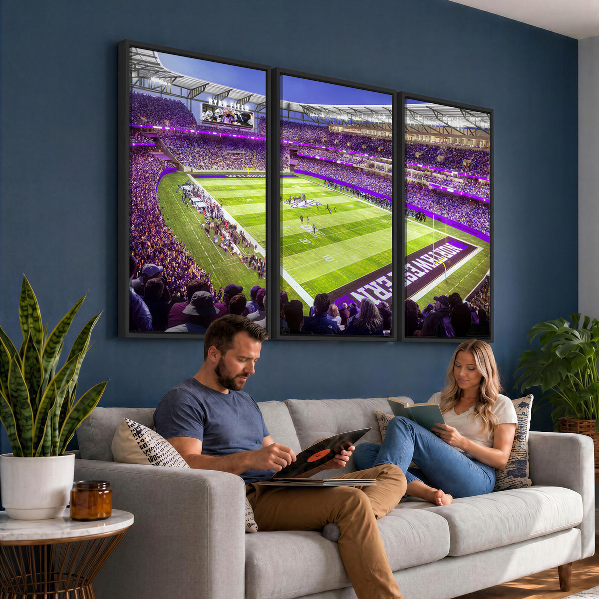 81245-MGV-CV-36X24 - Northwestern University Wildcats Football Team Print - Evanston Ryan Field Wall Art Canvas Print