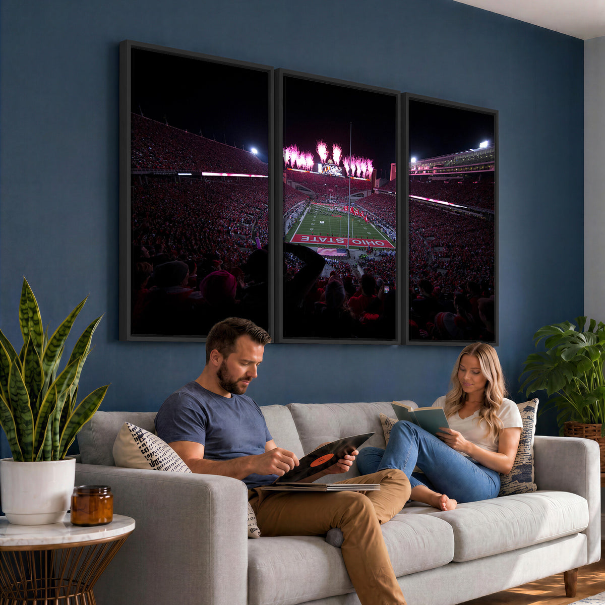 20483-PAN-FL-20X10 - Ohio State University Buckeyes Football Team Print - Columbus Ohio Stadium Wall Art Canvas Print